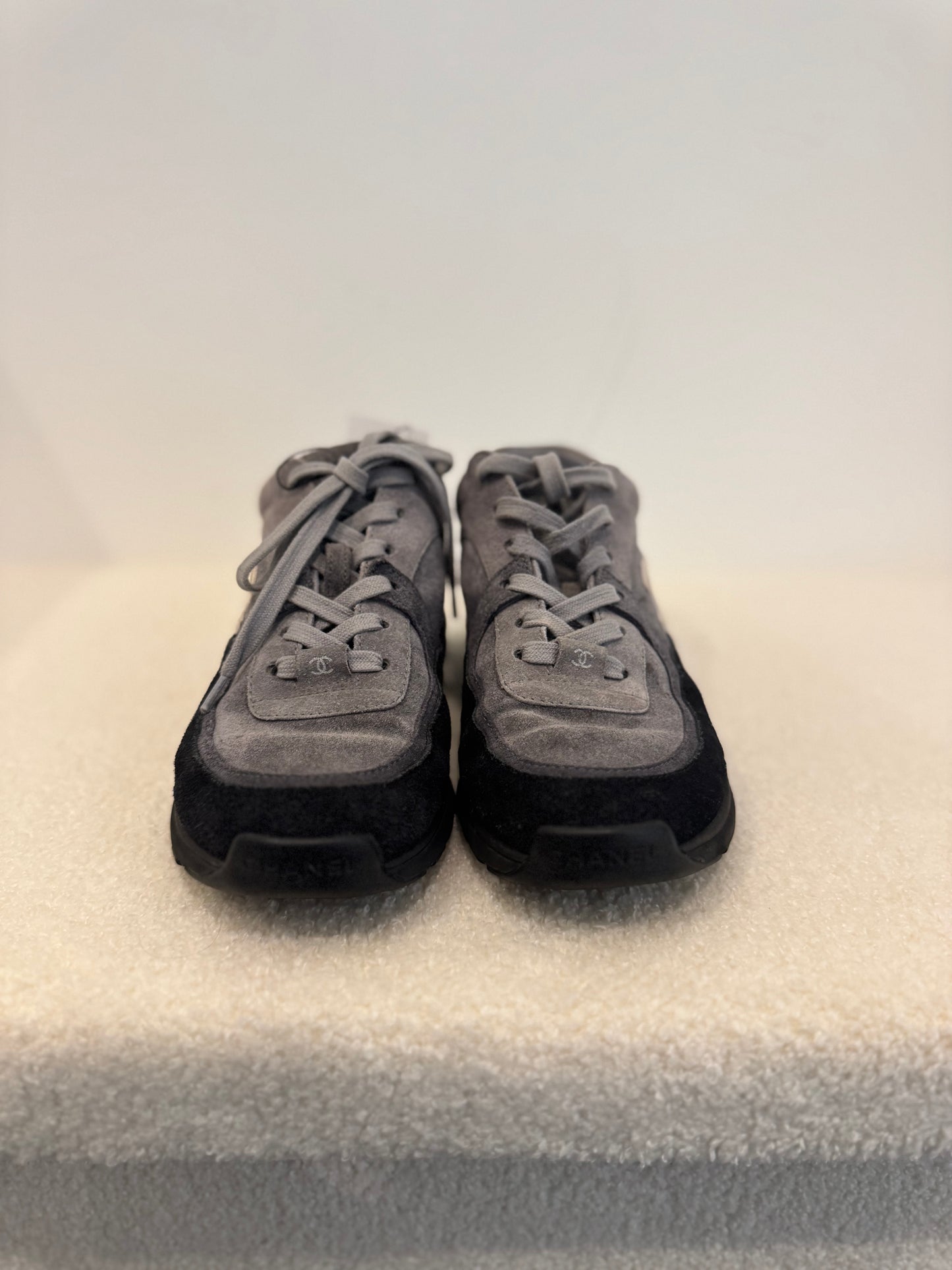 Chanel CC Logo Low Top Sneakers Grey/Black Suede (EU 36.5)