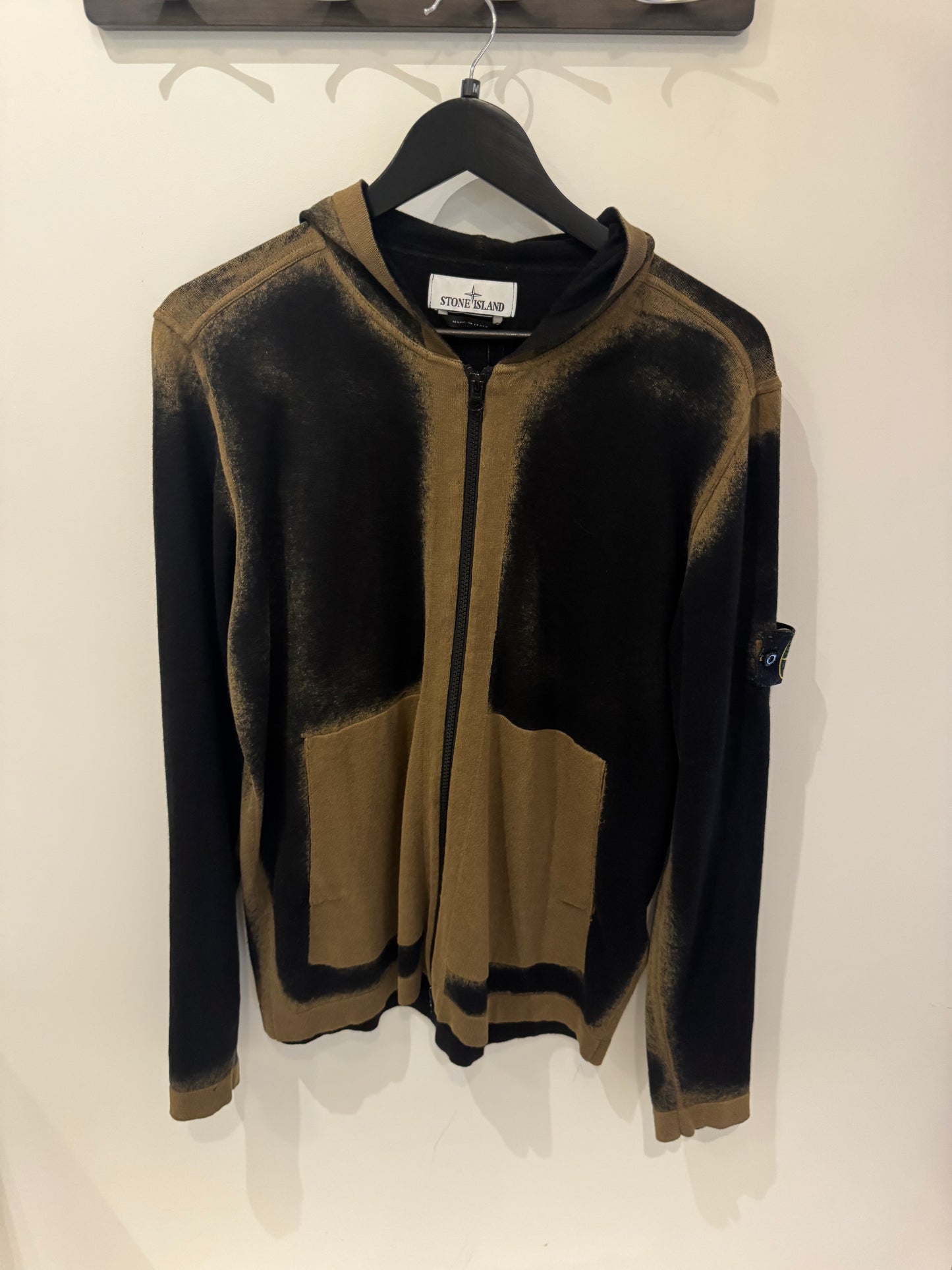 Stone Island Zip Hoodie Hand Sprayed Black / Brown (M)
