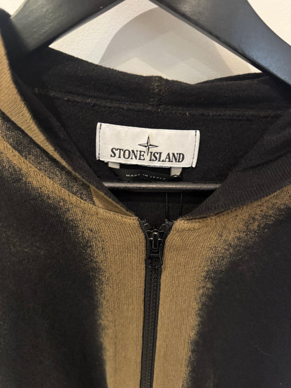Stone Island Zip Hoodie Hand Sprayed Black / Brown (M)