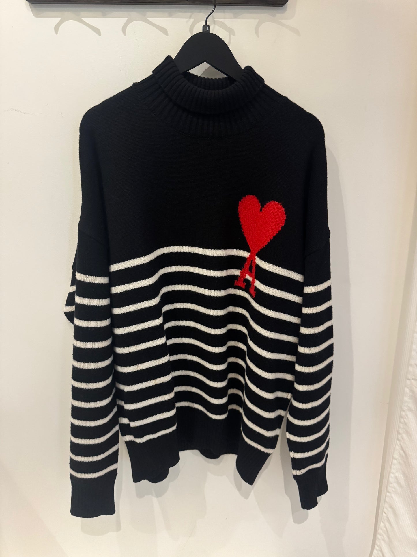 AMI Paris Ami de Cœur Striped Turtleneck Black (L)