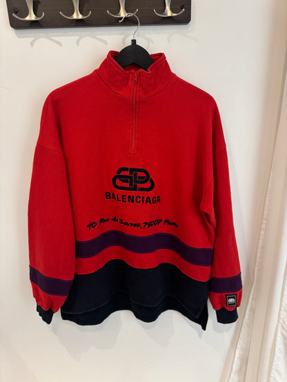 Balenciaga BB Logo Quarter Zip Sweatshirt « Red » (S oversize)