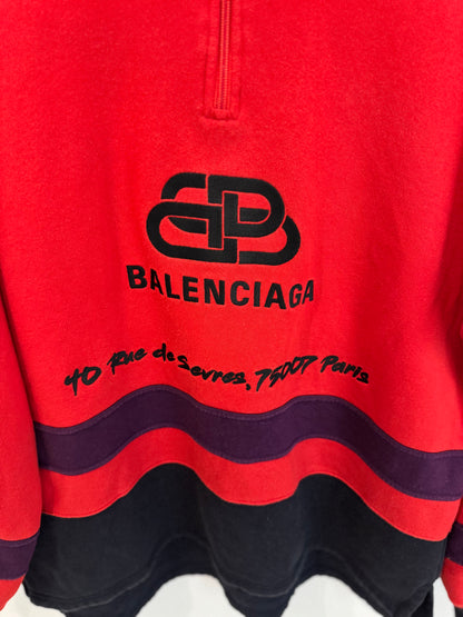 Balenciaga BB Logo Quarter Zip Sweatshirt « Red » (S oversize)